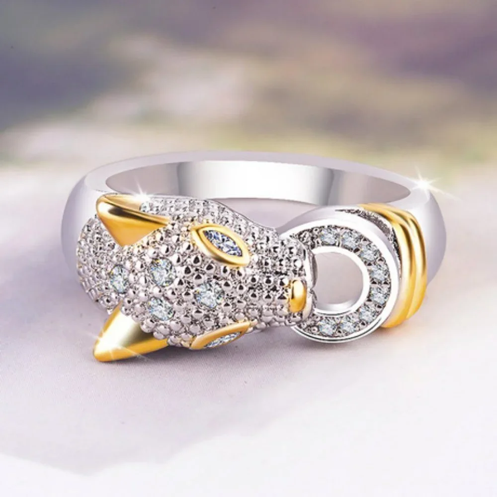 NEW White&Yellow Gold Diamond Panther Cat Ring